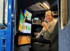 Becky gets in the driver’s seat to check out cutting edge GIS technology.