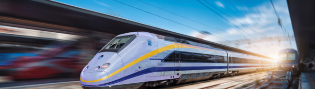 High speed train with sunset in background