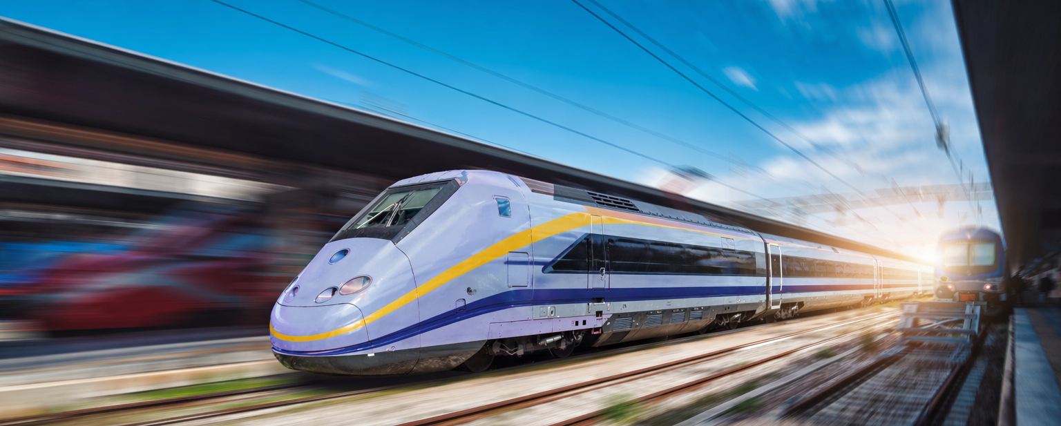 High speed train with sunset in background